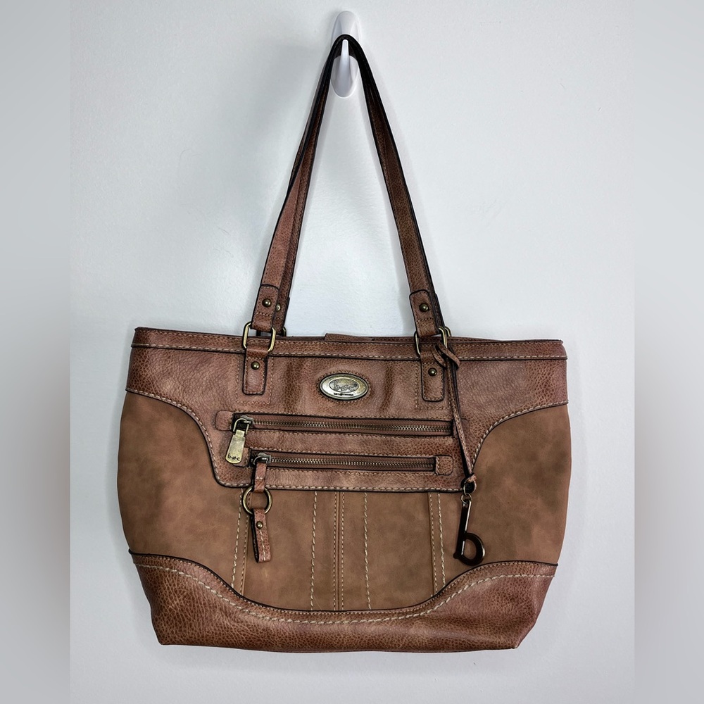 EUC BOC Trampton Saddle Brown Large Tote Bag Purse Satchel Vegan Leather